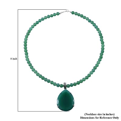 Verde Onyx Pendant with Beaded Necklace 18 Inches in Platinum Over Sterling Silver 8.25 Grams 150.00 ctw