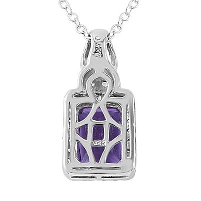 Uruguayan Amethyst and White Zircon Pendant Necklace 18 Inches in Platinum Over Sterling Silver 1.85 ctw