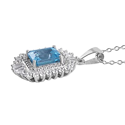Premium Cambodian Blue Zircon and White Zircon Ballerina Halo Pendant Necklace 18 Inches in Platinum Over Sterling Silver 3.00 ctw