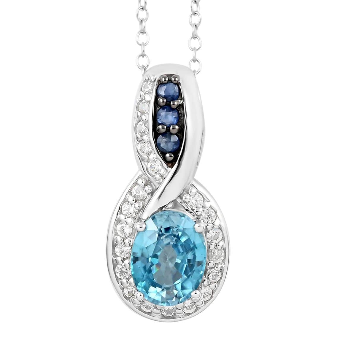 Cambodian Blue Zircon and Multi Gemstone Infinity Pendant Necklace 18 Inches in Platinum Over Sterling Silver 3.50 ctw image number 0