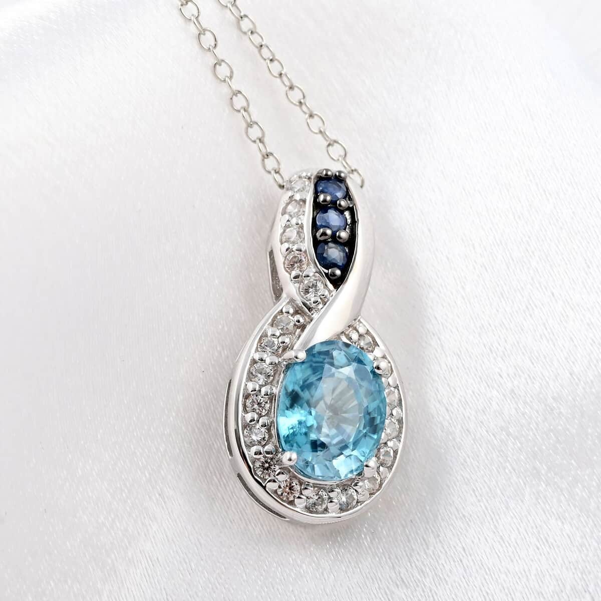 Cambodian Blue Zircon and Multi Gemstone Infinity Pendant Necklace 18 Inches in Platinum Over Sterling Silver 3.50 ctw image number 1