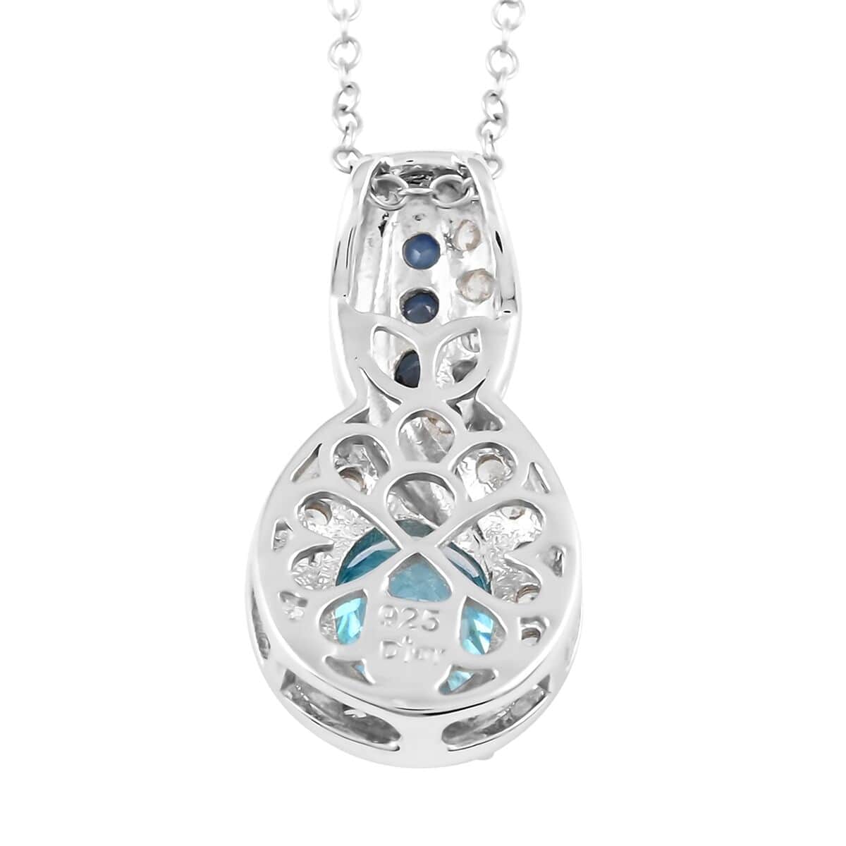 Cambodian Blue Zircon and Multi Gemstone Infinity Pendant Necklace 18 Inches in Platinum Over Sterling Silver 3.50 ctw image number 4