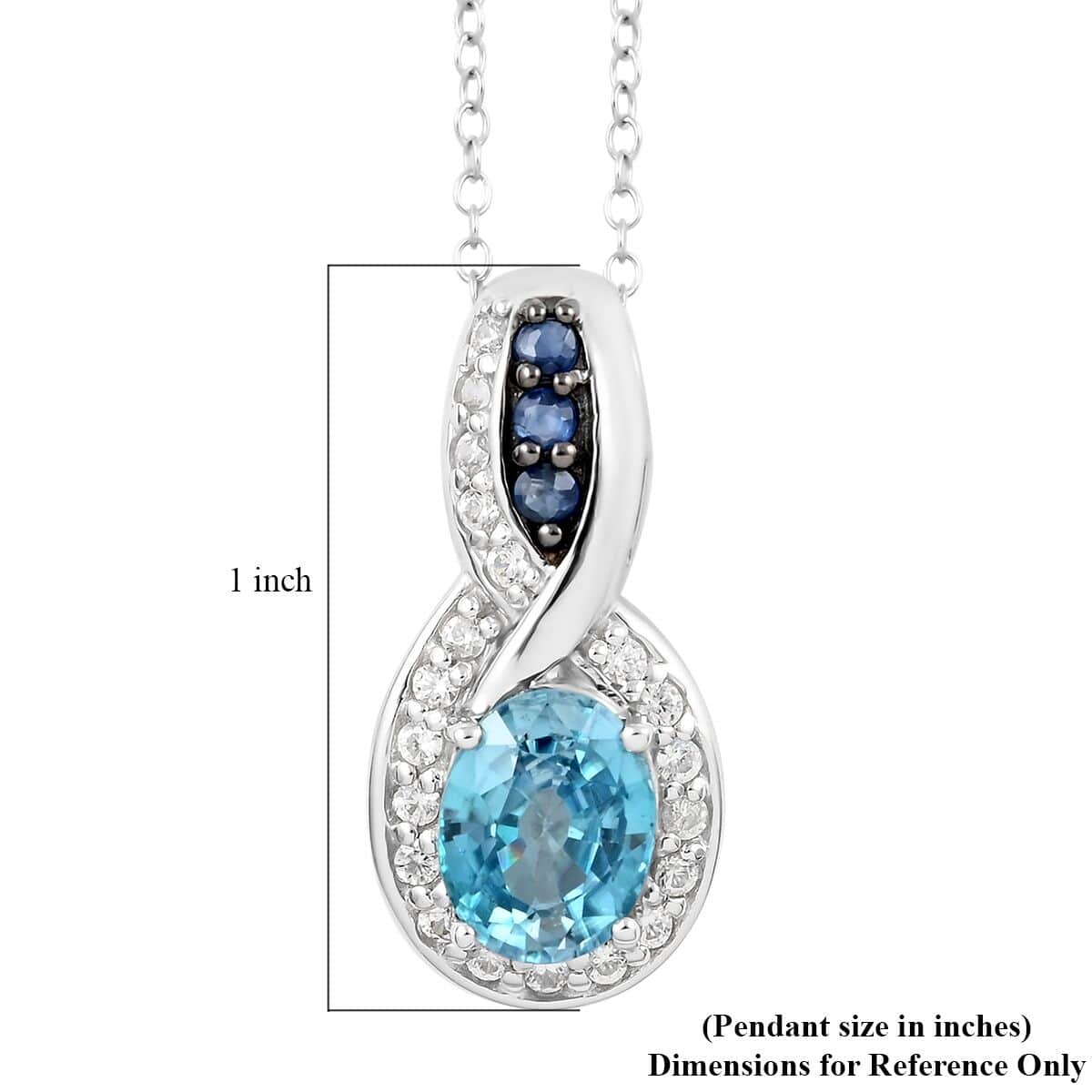 Cambodian Blue Zircon and Multi Gemstone Infinity Pendant Necklace 18 Inches in Platinum Over Sterling Silver 3.50 ctw image number 6