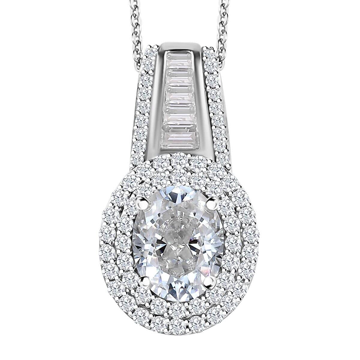 Moissanite Double Halo Pendant Necklace 20 Inches in Platinum Over Sterling Silver 3.10 ctw image number 0