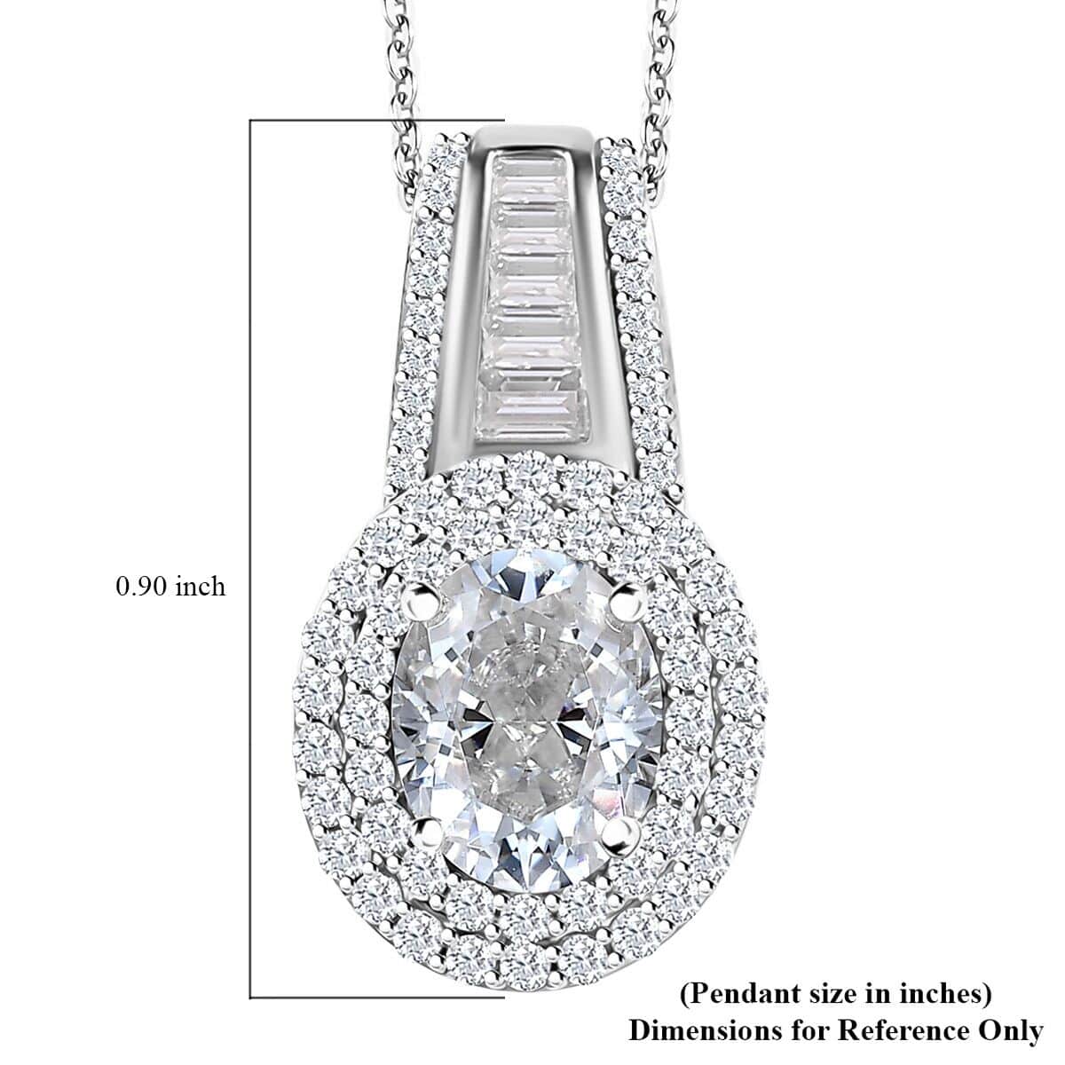 Moissanite Double Halo Pendant Necklace 20 Inches in Platinum Over Sterling Silver 3.10 ctw image number 6