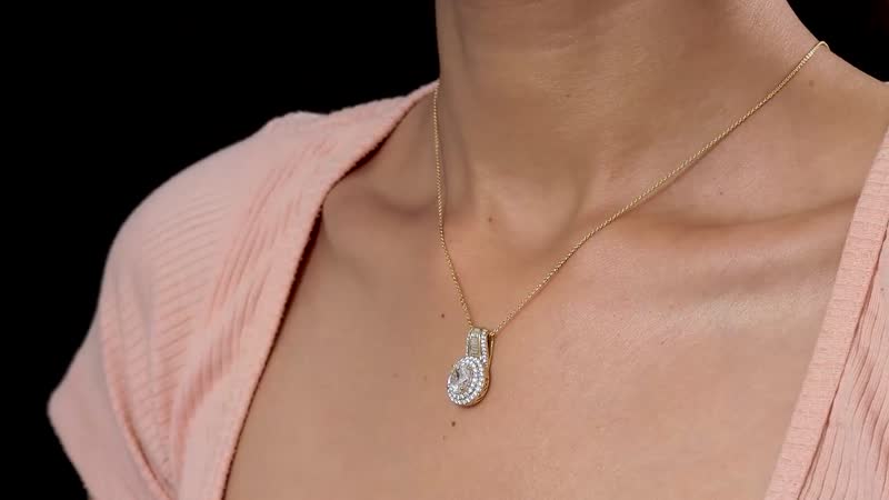 Moissanite Double Halo Pendant Necklace 20 Inches in Vermeil Yellow Gold Over Sterling Silver 3.10 ctw