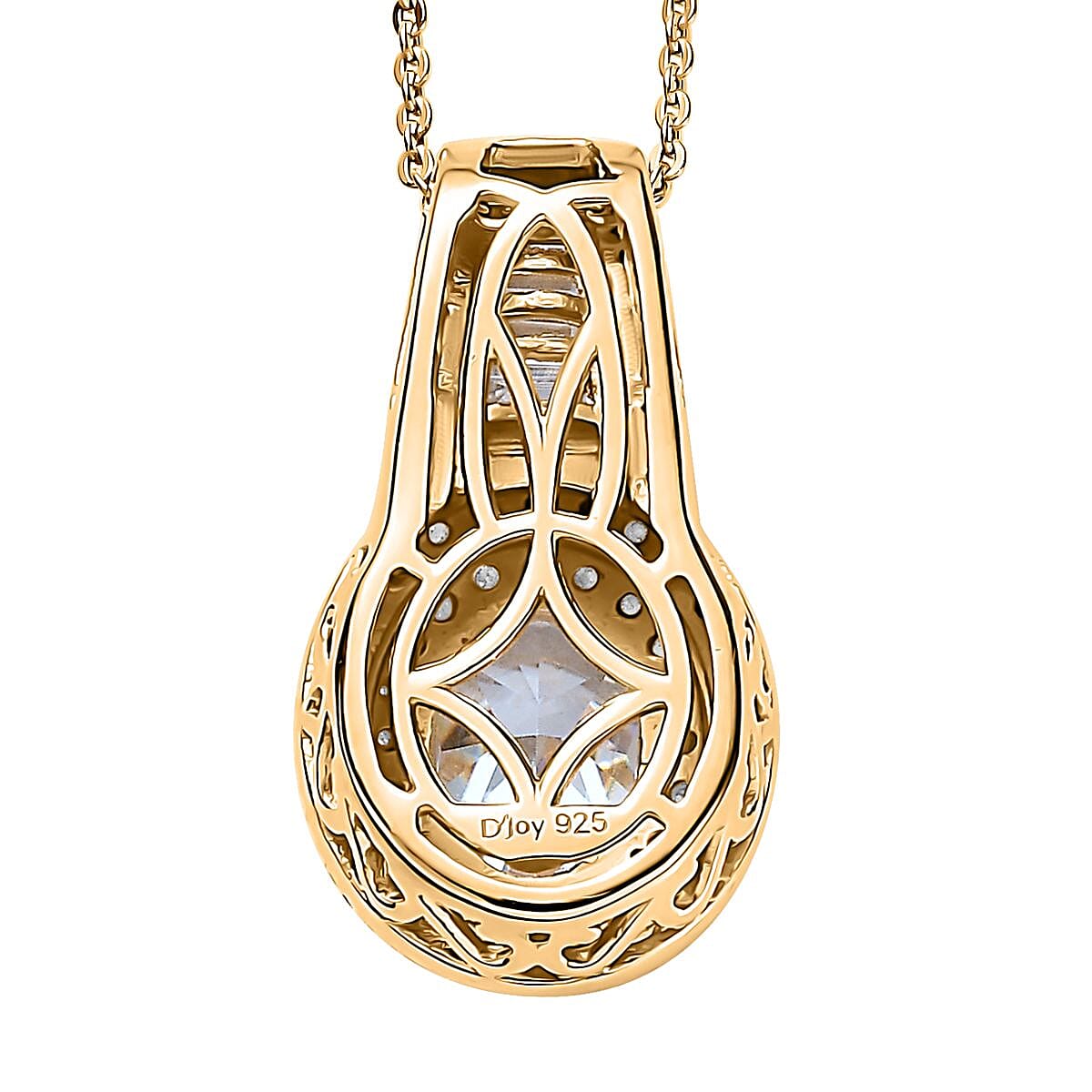 Moissanite Double Halo Pendant Necklace 20 Inches in Vermeil Yellow Gold Over Sterling Silver 3.10 ctw image number 4