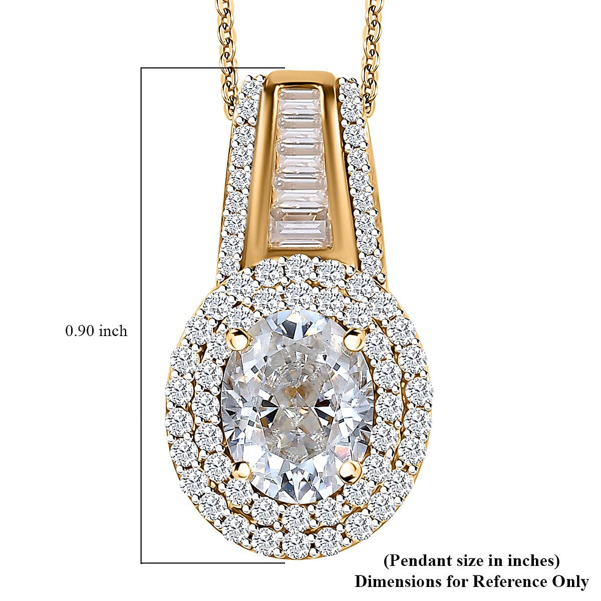 Moissanite Double Halo Pendant Necklace 20 Inches in Vermeil Yellow Gold Over Sterling Silver 3.10 ctw image number 6
