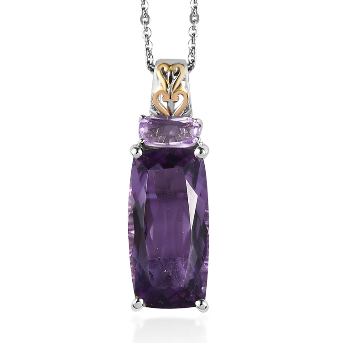 Rose De France Amethyst Pendant Necklace 20 Inches in Vermeil YG and Platinum Over Sterling Silver 6.40 ctw image number 0