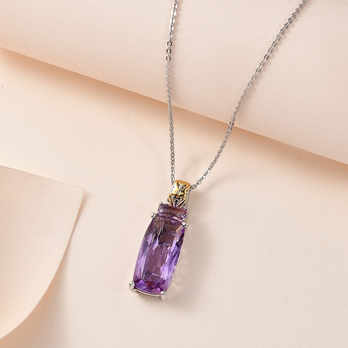 Rose De France Amethyst Pendant Necklace 20 Inches in Vermeil YG and Platinum Over Sterling Silver 6.40 ctw image number 1