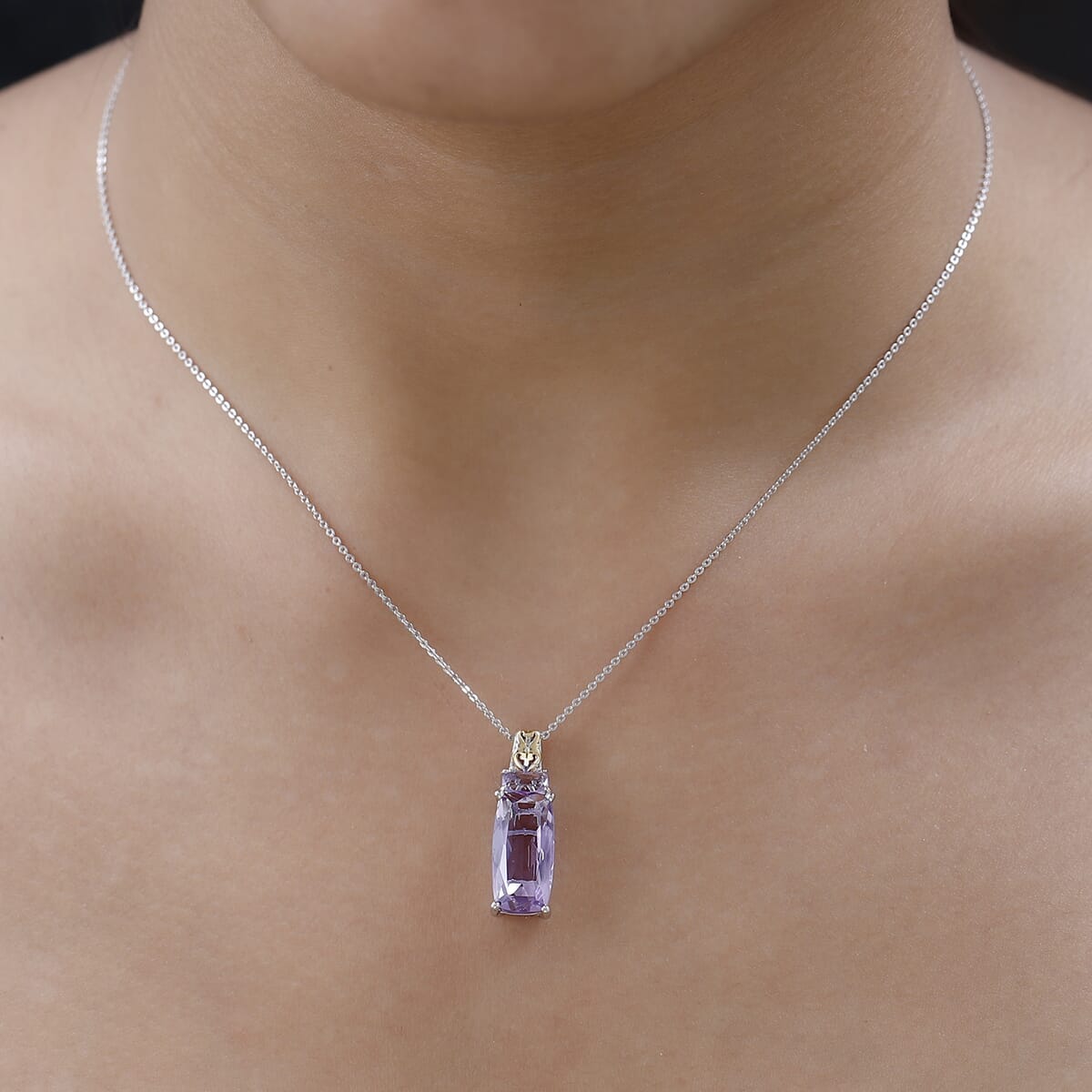 Rose De France Amethyst Pendant Necklace 20 Inches in Vermeil YG and Platinum Over Sterling Silver 6.40 ctw image number 2