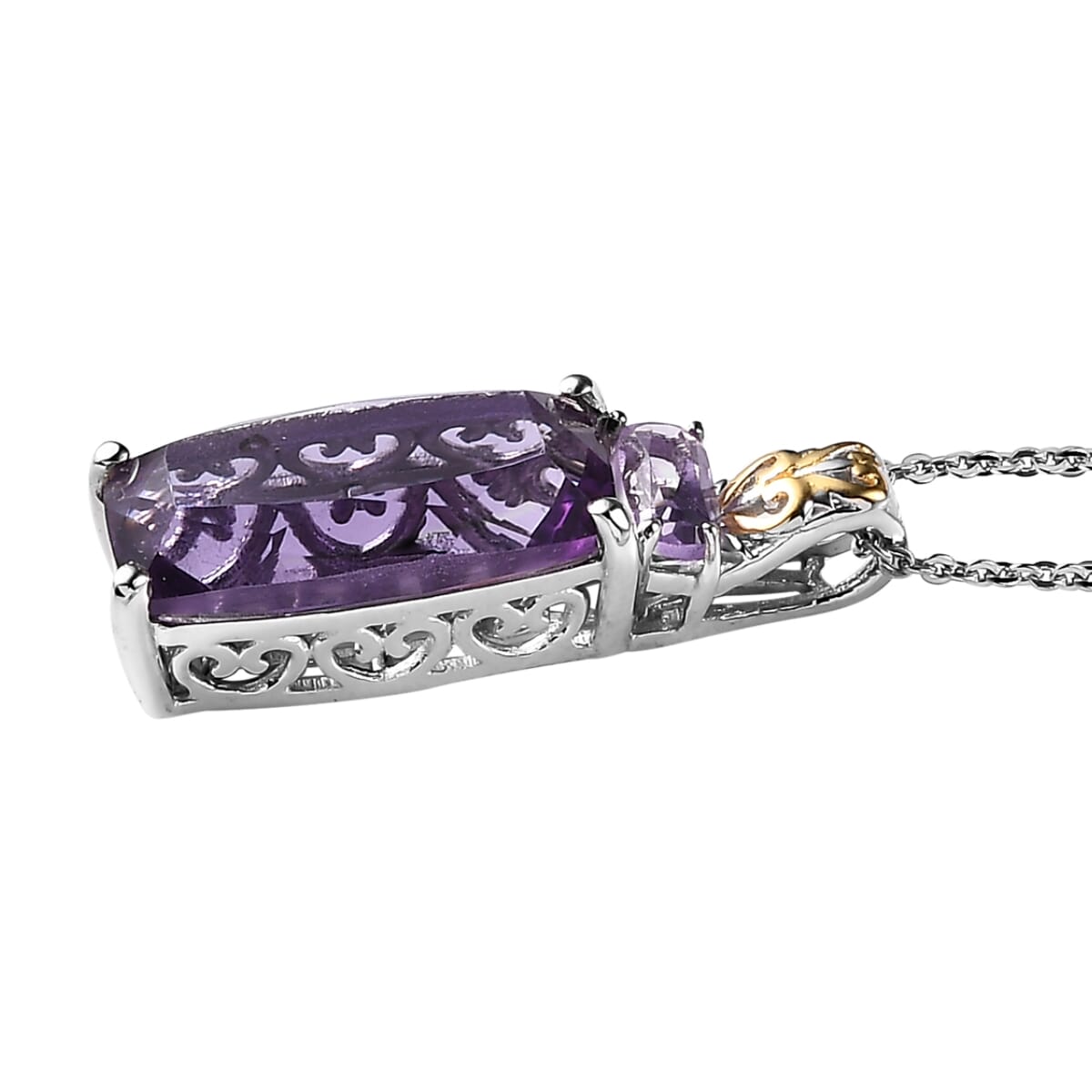 Rose De France Amethyst Pendant Necklace 20 Inches in Vermeil YG and Platinum Over Sterling Silver 6.40 ctw image number 3