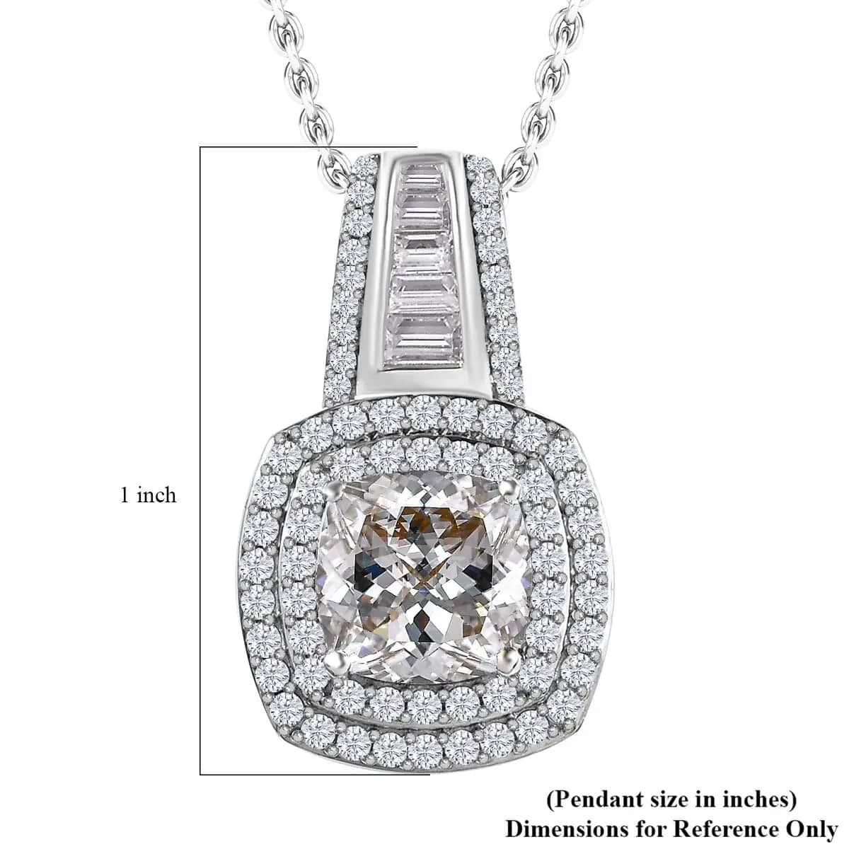 Moissanite Double Halo Pendant Necklace 20 Inches in Platinum Over Sterling Silver 3.20 ctw image number 5
