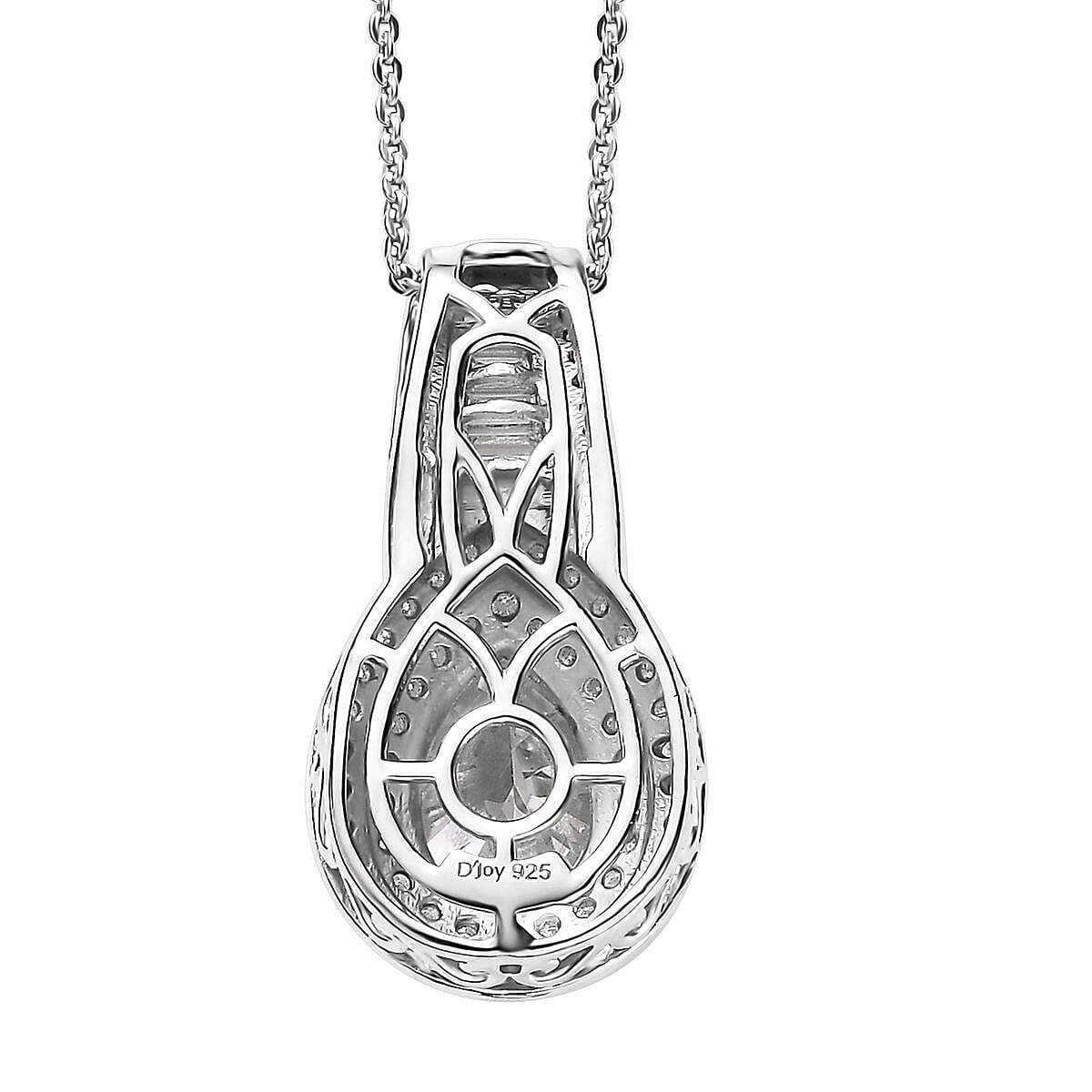 Moissanite Double Halo Pendant Necklace 20 Inches in Platinum Over Sterling Silver 3.00 ctw image number 4