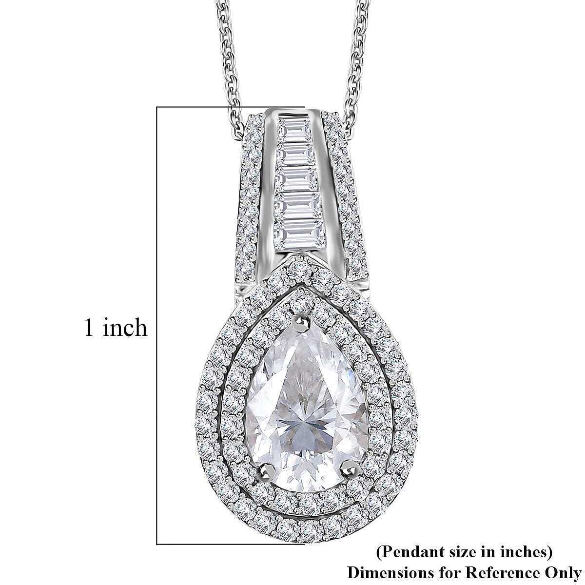 Moissanite Double Halo Pendant Necklace 20 Inches in Platinum Over Sterling Silver 3.00 ctw image number 5