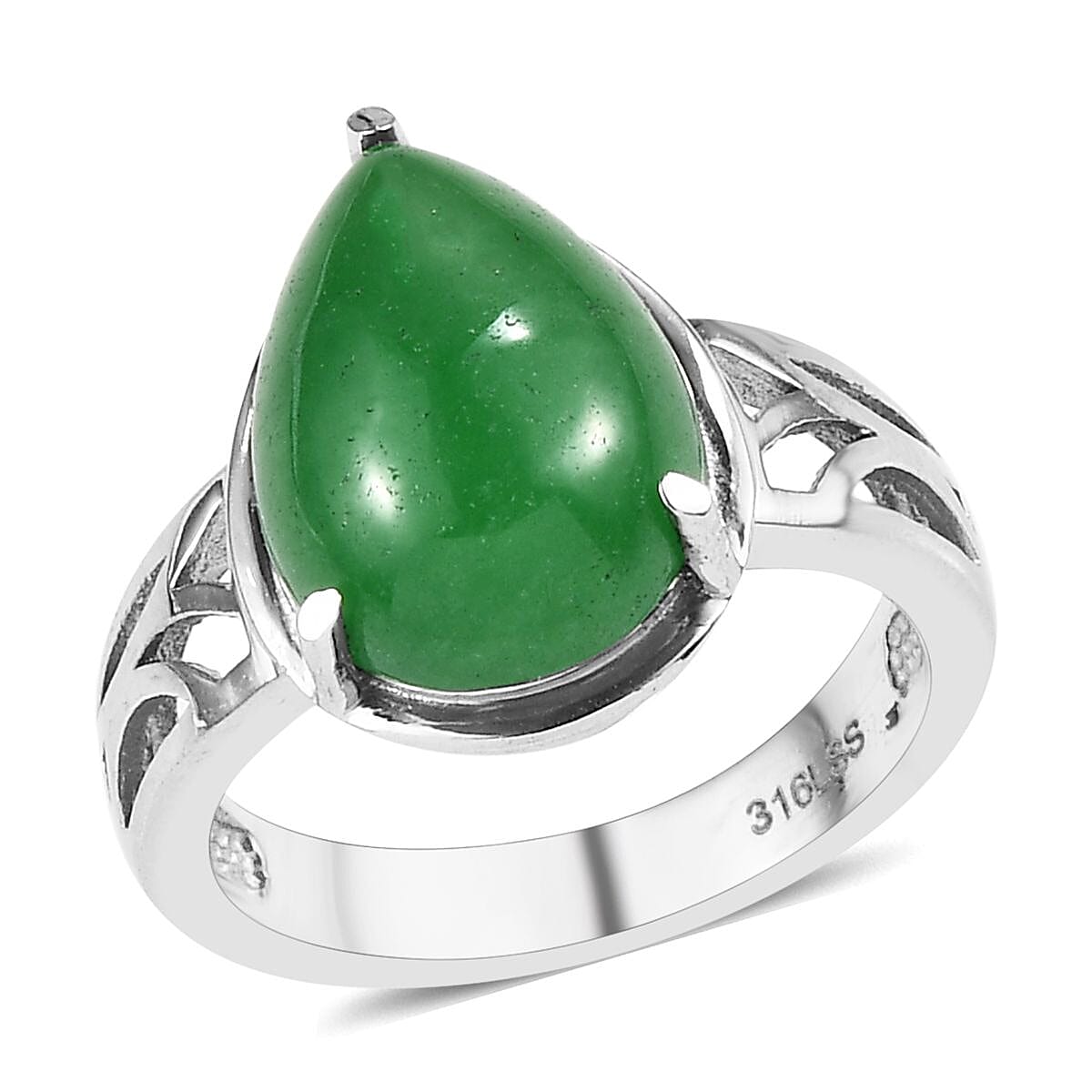 Green Jade (D) Solitaire Ring (Size 5.0) and Pendant Necklace 20 Inches in Stainless Steel 14.20 ctw image number 3