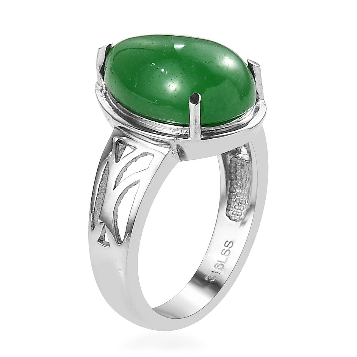 Green Jade (D) Solitaire Ring (Size 5.0) and Pendant Necklace 20 Inches in Stainless Steel 14.20 ctw image number 4