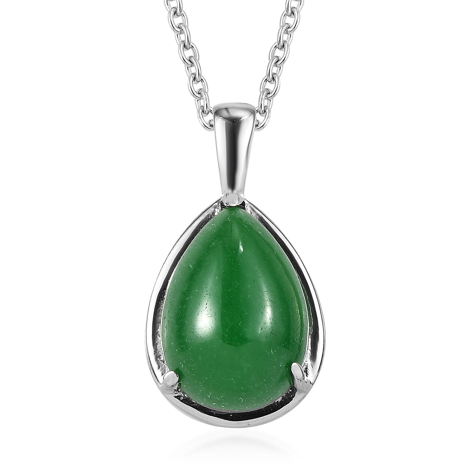 Green Jade (D) Solitaire Ring (Size 5.0) and Pendant Necklace 20 Inches in Stainless Steel 14.20 ctw