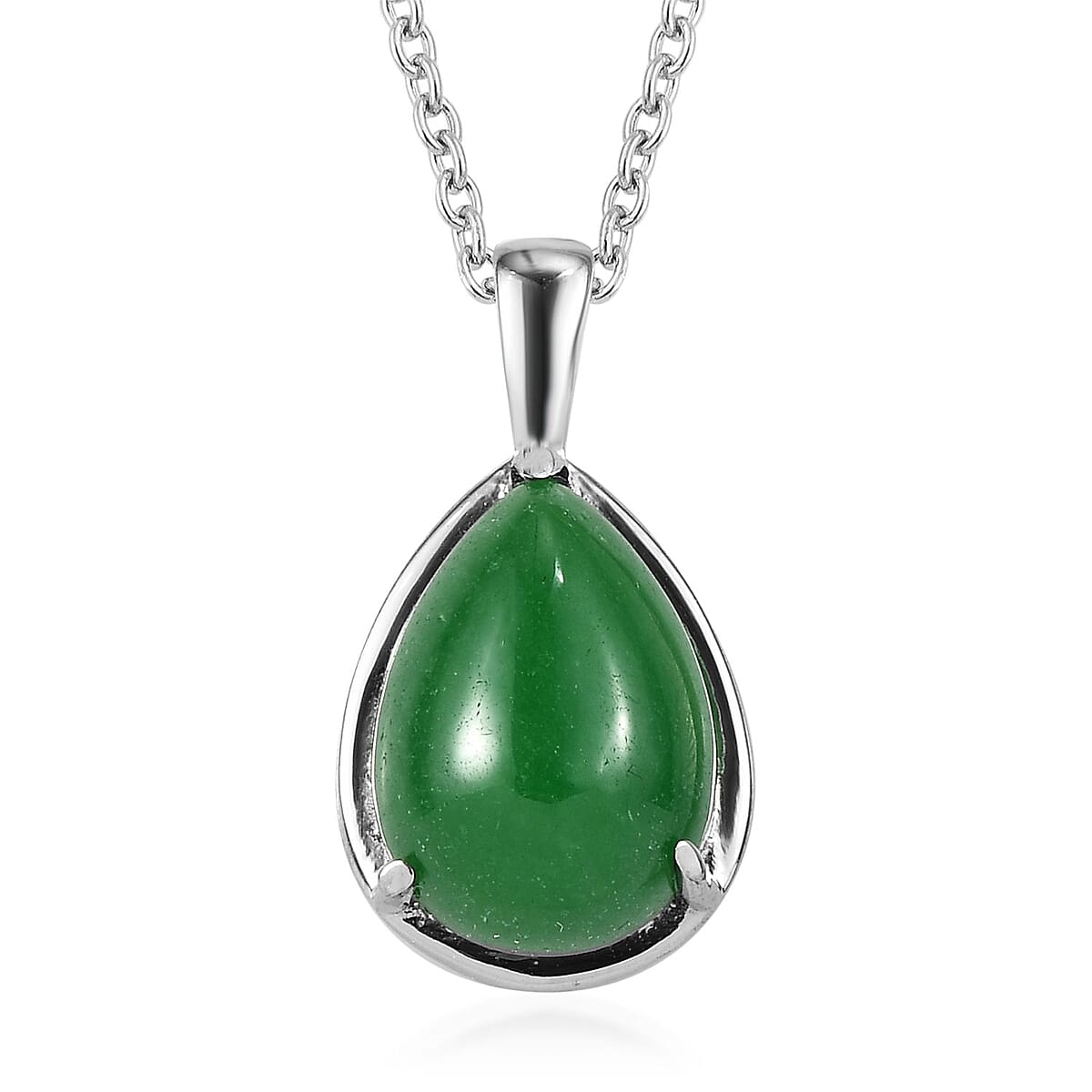 Green Jade (D) Solitaire Ring (Size 5.0) and Pendant Necklace 20 Inches in Stainless Steel 14.20 ctw image number 6