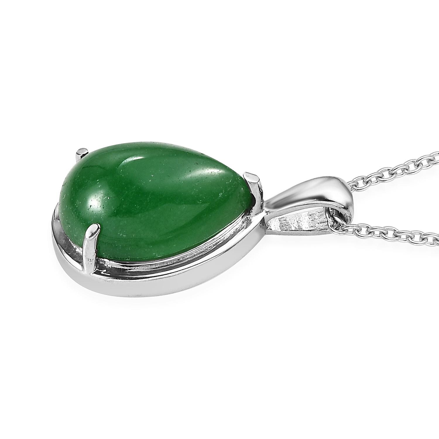 Green Jade (D) Solitaire Ring (Size 5.0) and Pendant Necklace 20 Inches in Stainless Steel 14.20 ctw