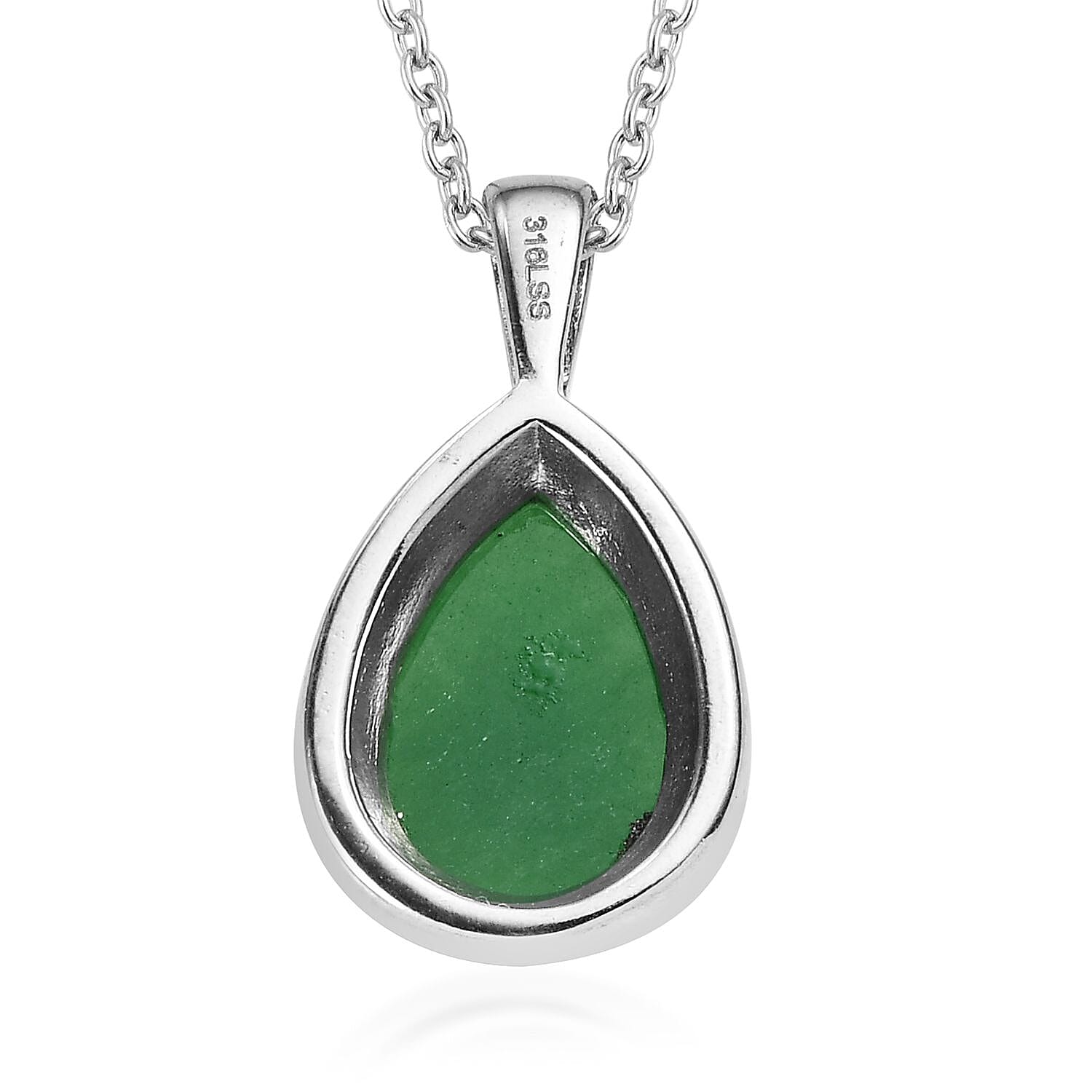 Green Jade (D) Solitaire Ring (Size 5.0) and Pendant Necklace 20 Inches in Stainless Steel 14.20 ctw