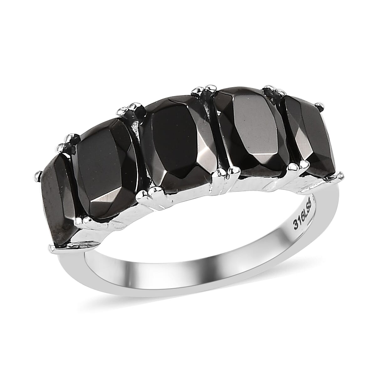 Elite Shungite 5 Stone Ring Size 6 and Pendant Necklace 20 Inches in Stainless Steel 3.60 ctw