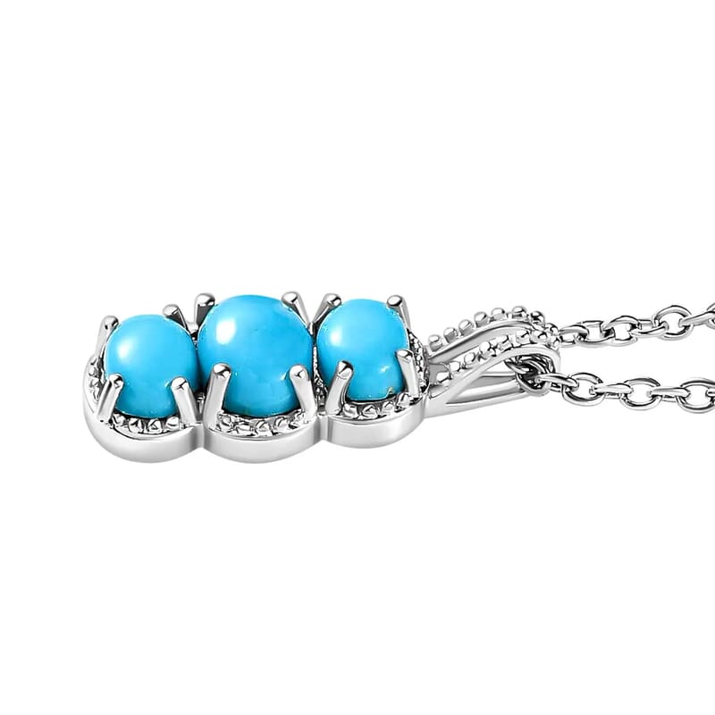 Sleeping Beauty Turquoise Lever Back Earrings, 3 Stone Ring (Size 5.0) and Pendant in Platinum Over Sterling Silver with Stainless Steel Necklace 20 Inches 4.10 ctw