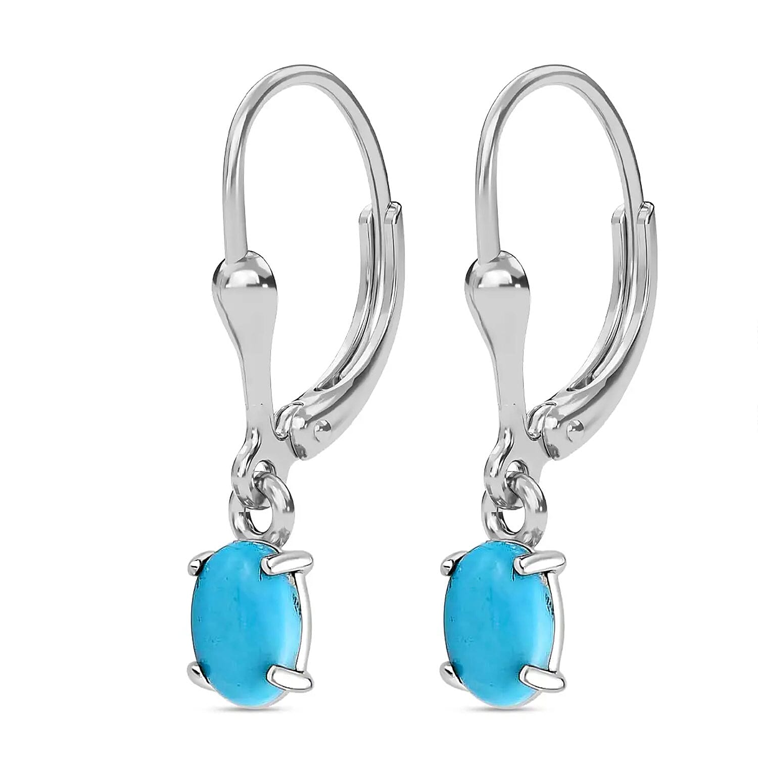 Sleeping Beauty Turquoise Lever Back Earrings, 3 Stone Ring (Size 5.0) and Pendant in Platinum Over Sterling Silver with Stainless Steel Necklace 20 Inches 4.10 ctw