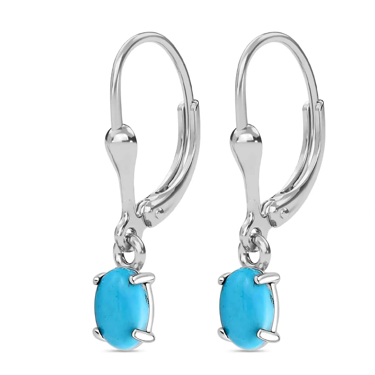 Doorbuster Sleeping Beauty Turquoise Lever Back Earrings, 3 Stone Ring (Size 5.0) and Pendant in Platinum Over Sterling Silver with Stainless Steel Necklace 20 Inches 4.10 ctw image number 9