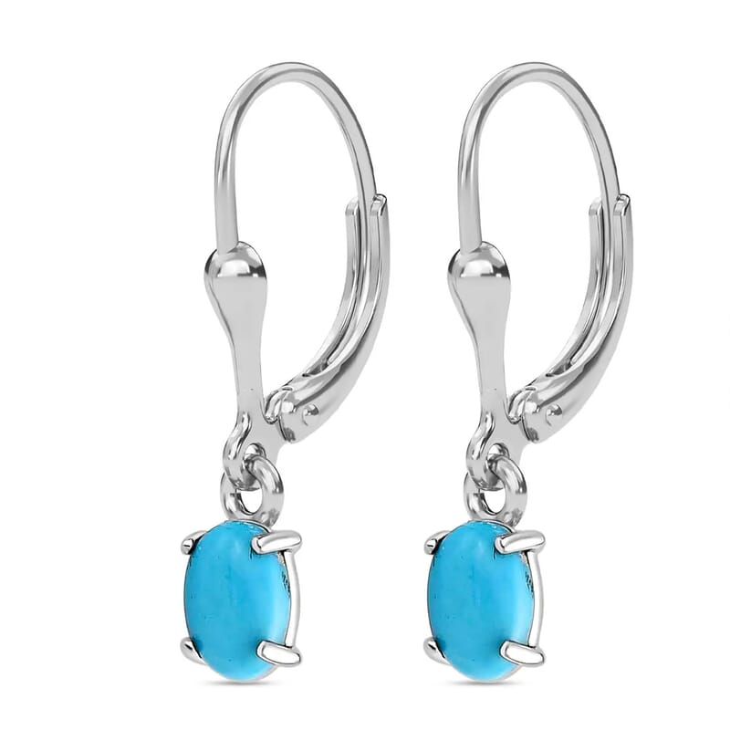 Sleeping Beauty Turquoise Lever Back Earrings, 3 Stone Ring (Size 5.0) and Pendant in Platinum Over Sterling Silver with Stainless Steel Necklace 20 Inches 4.10 ctw