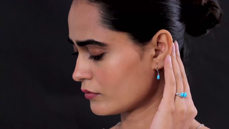 Doorbuster Sleeping Beauty Turquoise Lever Back Earrings, 3 Stone Ring (Size 5.0) and Pendant in Platinum Over Sterling Silver with Stainless Steel Necklace 20 Inches 4.10 ctw