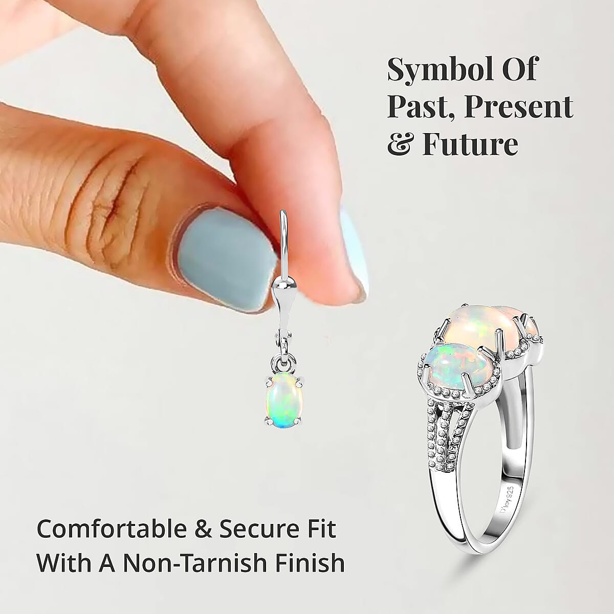 Ethiopian Welo Opal Lever Back Earrings, 3 Stone Ring (Size 7.0) and Pendant in Platinum Over Sterling Silver with Stainless Steel Necklace 20 Inches 3.10 ctw image number 4