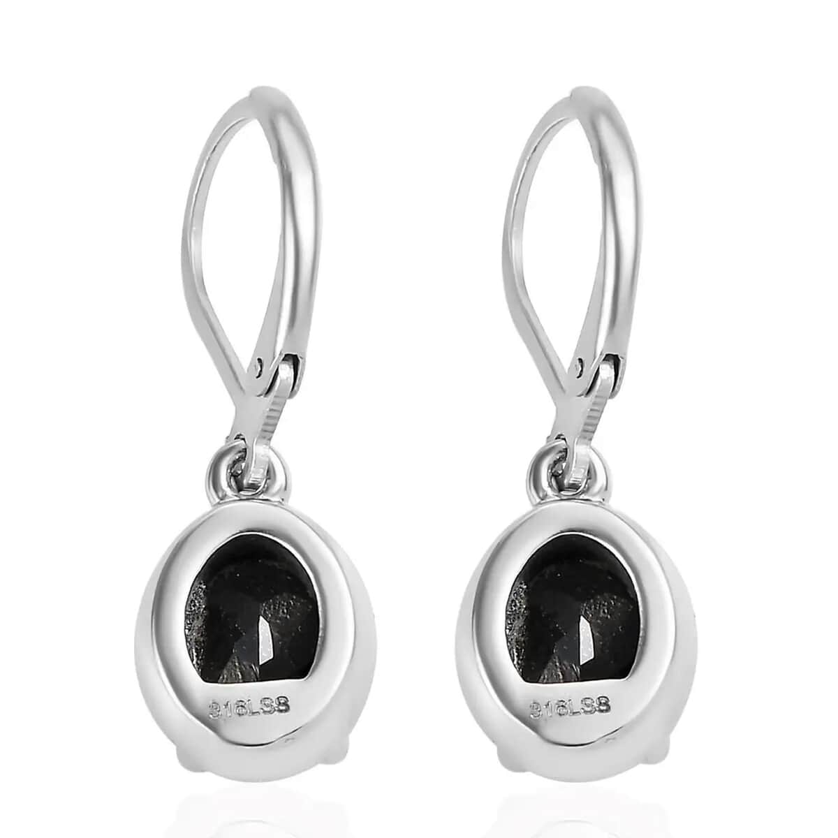 Australian Black Tourmaline Lever Back Earrings, Ring (Size 5.0), Pendant Necklace 20 Inches in Stainless Steel 8.00 ctw image number 9