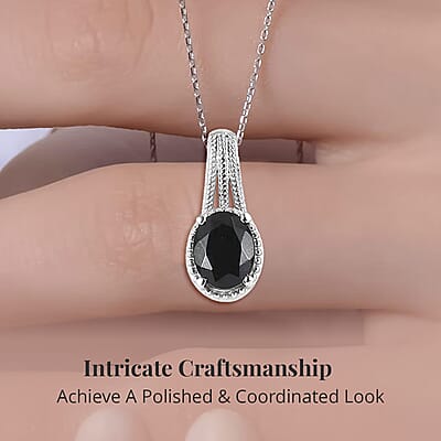 Black Tourmaline 8.00 ctw Lever Back Earrings, Ring (Size 7.0), Pendant Necklace 20 Inches in Stainless Steel