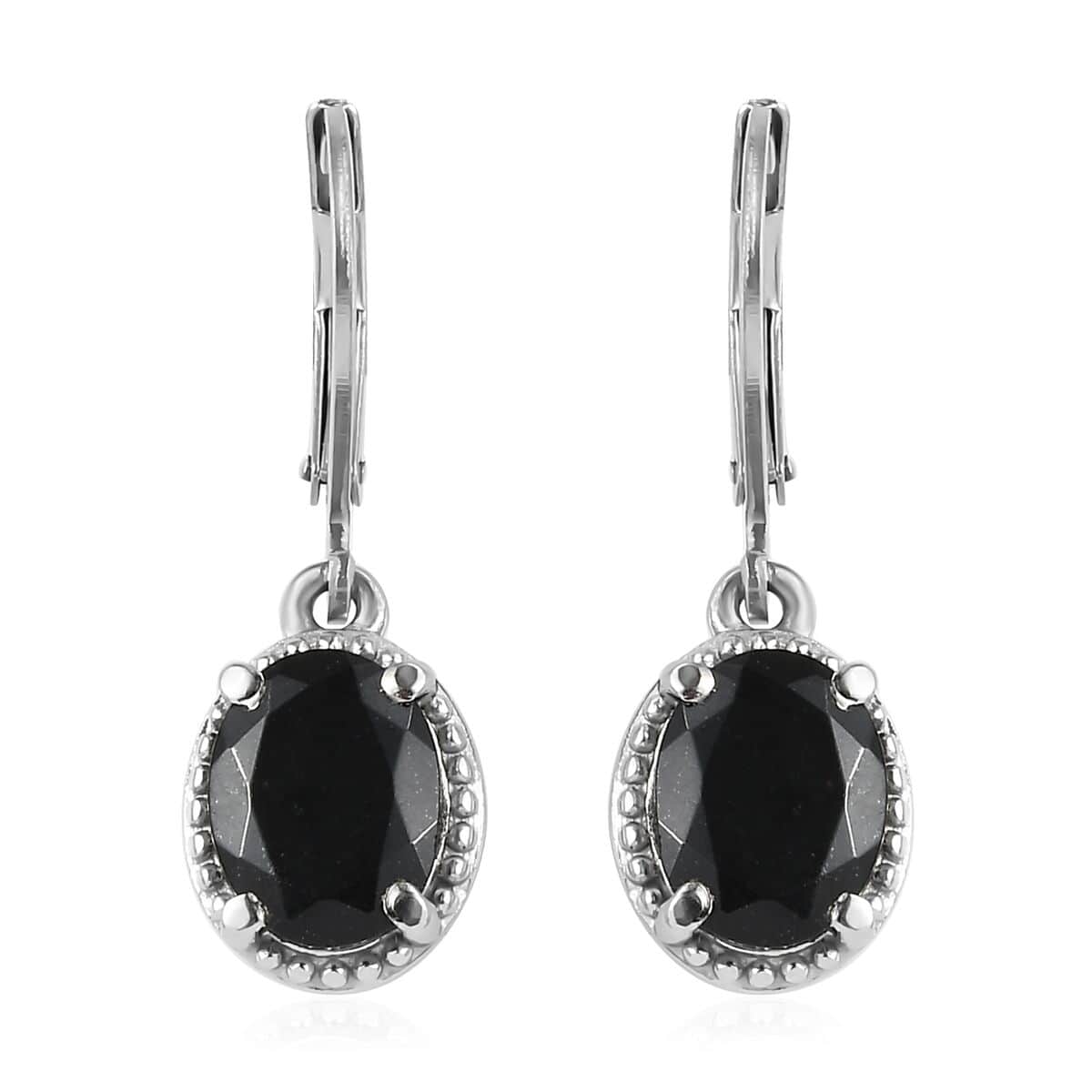 Black Tourmaline Lever Back Earrings, Ring (Size 7.0), Pendant Necklace 20 Inches in Stainless Steel 8.00 ctw image number 6