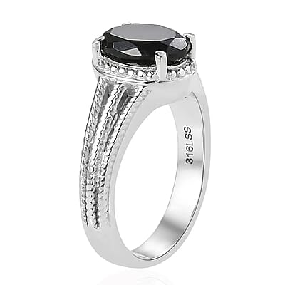 Black Tourmaline 8.00 ctw Lever Back Earrings, Ring (Size 7.0), Pendant Necklace 20 Inches in Stainless Steel