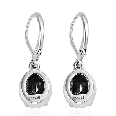 Black Tourmaline 8.00 ctw Lever Back Earrings, Ring (Size 7.0), Pendant Necklace 20 Inches in Stainless Steel