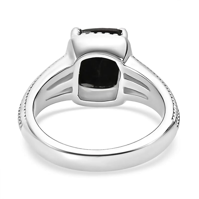 Australian Black Tourmaline Lever Back Earrings, Ring (Size 6.0), Pendant Necklace 20 Inches in Stainless Steel 7.35 ctw