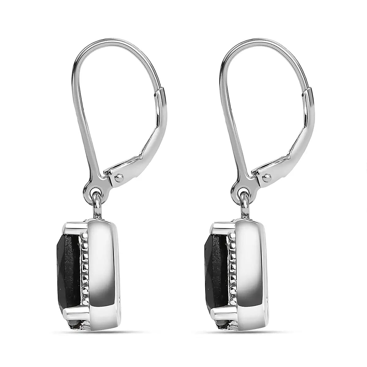 Australian Black Tourmaline Lever Back Earrings, Ring (Size 6.0), Pendant Necklace 20 Inches in Stainless Steel 7.35 ctw image number 10