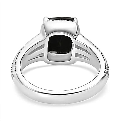 Australian Black Tourmaline Lever Back Earrings, Ring (Size 11.0), Pendant Necklace 20 Inches in Stainless Steel 7.35 ctw
