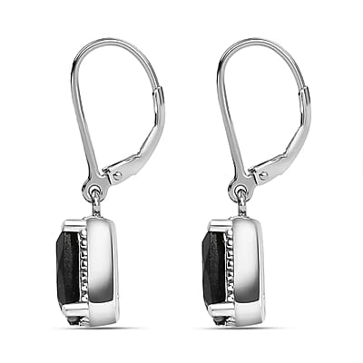 Australian Black Tourmaline Lever Back Earrings, Ring (Size 11.0), Pendant Necklace 20 Inches in Stainless Steel 7.35 ctw