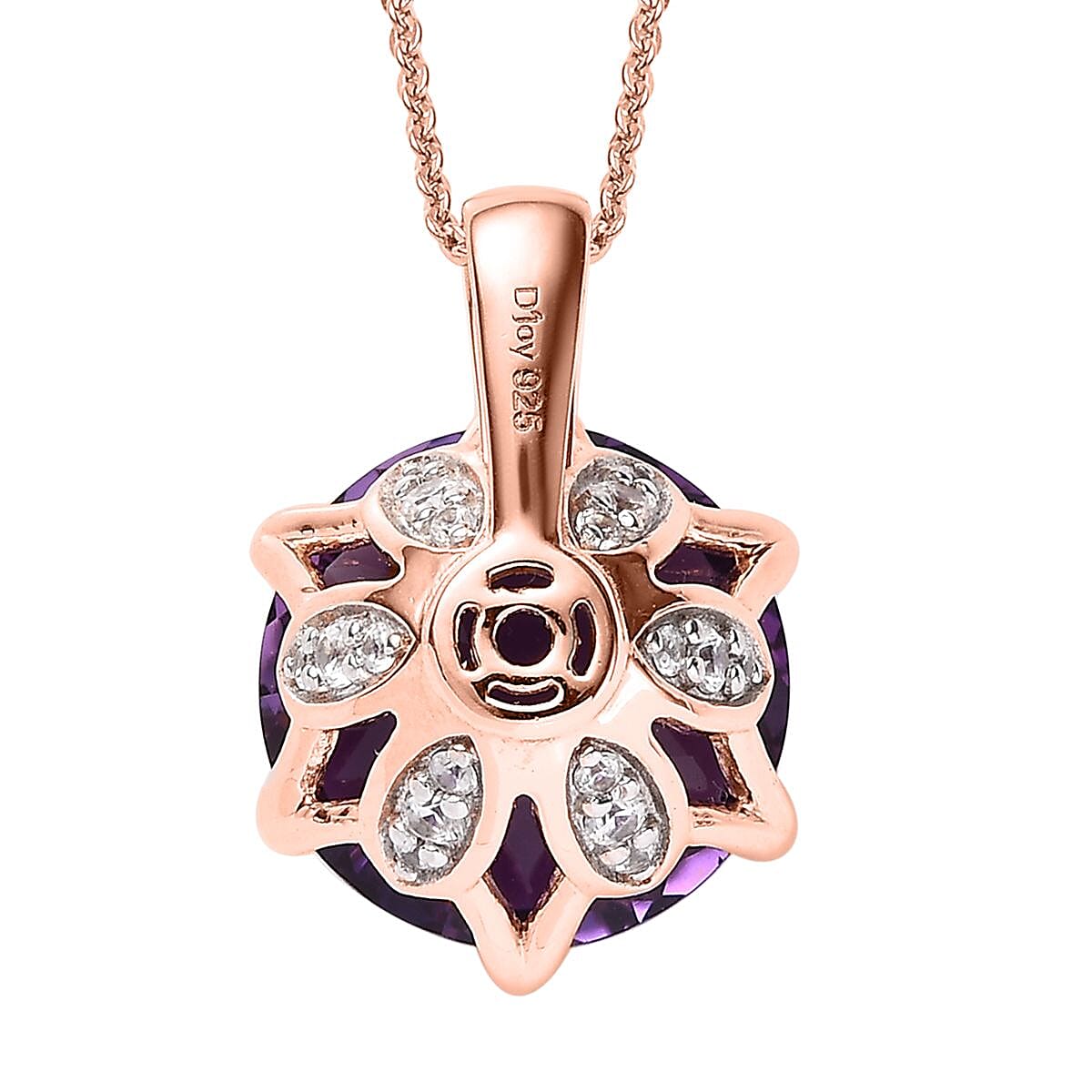 Millennium Cut African Amethyst and White Zircon 11.35 ctw Pendant Necklace 20 Inches in Vermeil Rose Gold Over Sterling Silver