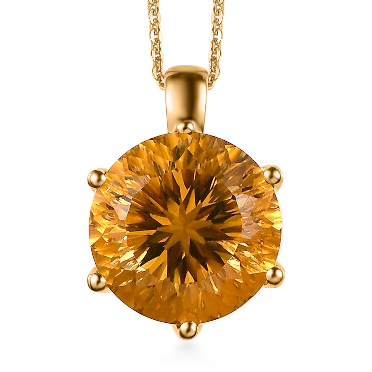 Millennium Cut Brazilian Citrine and White Zircon 11.35 ctw Pendant Necklace 20 Inches in Vermeil Yellow Gold Over Sterling Silver  image number 0