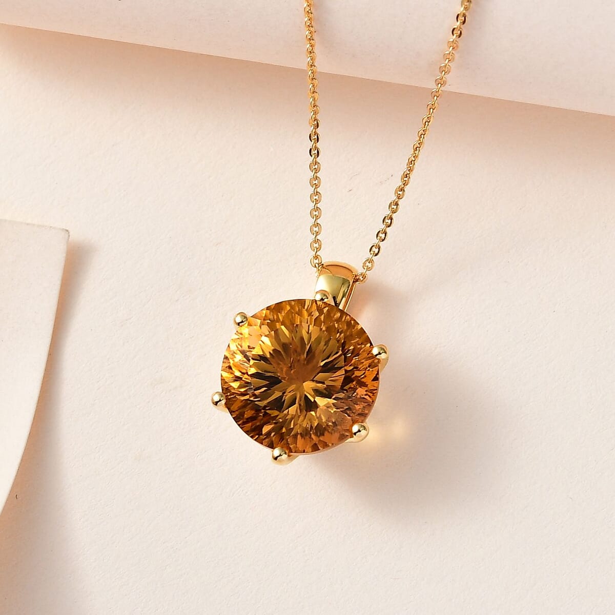 Millennium Cut Brazilian Citrine and White Zircon 11.35 ctw Pendant Necklace 20 Inches in Vermeil Yellow Gold Over Sterling Silver  image number 1