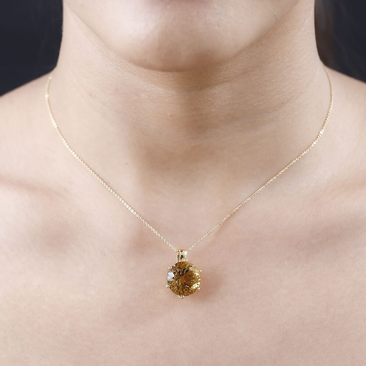 Millennium Cut Brazilian Citrine and White Zircon 11.35 ctw Pendant Necklace 20 Inches in Vermeil Yellow Gold Over Sterling Silver  image number 2