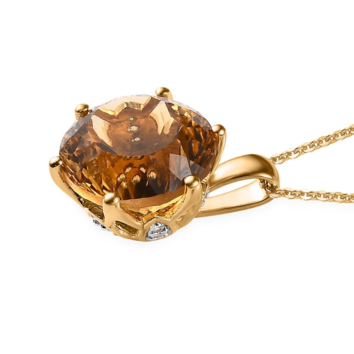 Millennium Cut Brazilian Citrine and White Zircon 11.35 ctw Pendant Necklace 20 Inches in Vermeil Yellow Gold Over Sterling Silver  image number 3