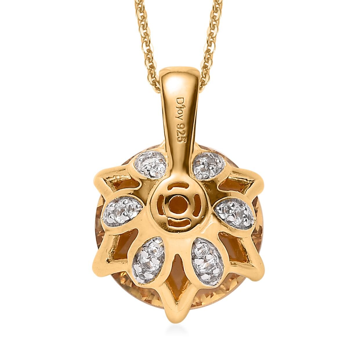 Millennium Cut Brazilian Citrine and White Zircon 11.35 ctw Pendant Necklace 20 Inches in Vermeil Yellow Gold Over Sterling Silver  image number 4