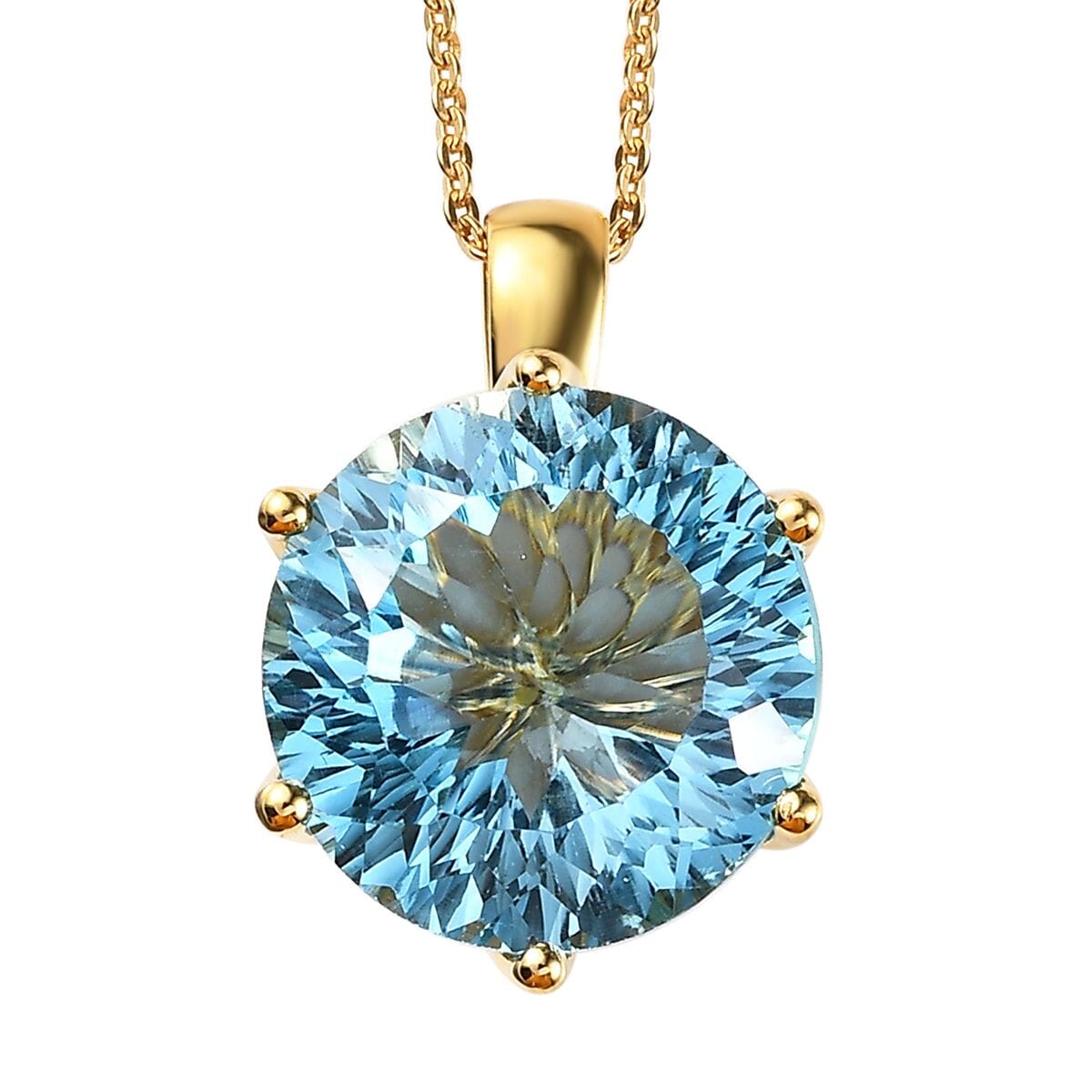 Millennium Cut Sky Blue Topaz and White Zircon 9.30 ctw Pendant Necklace 20 Inches in Vermeil Yellow Gold Over Sterling Silver image number 0