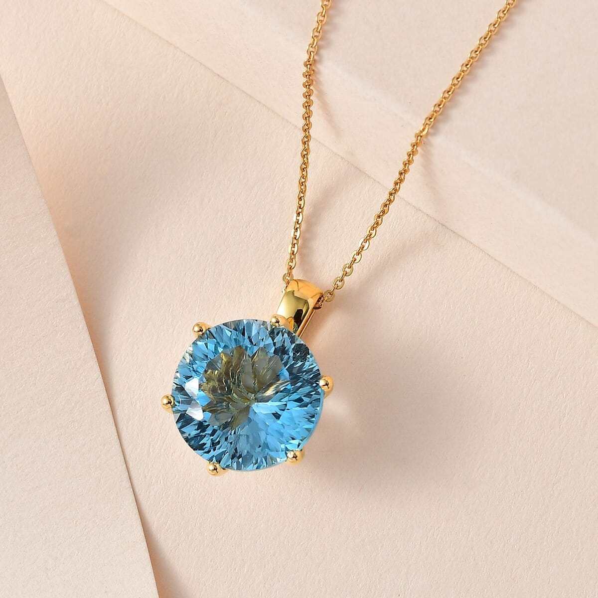 Millennium Cut Sky Blue Topaz and White Zircon 9.30 ctw Pendant Necklace 20 Inches in Vermeil Yellow Gold Over Sterling Silver image number 1