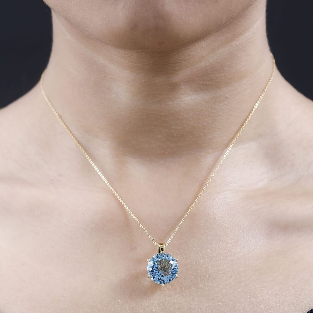 Millennium Cut Sky Blue Topaz and White Zircon 9.30 ctw Pendant Necklace 20 Inches in Vermeil Yellow Gold Over Sterling Silver image number 2